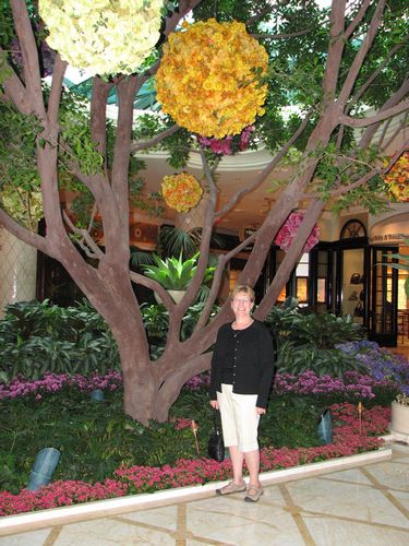 Among the fresh flower arrangements in the lobby