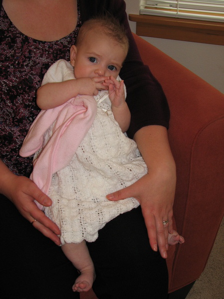 In her baptism gown, knitted by grandma Vickie
for her cousin Amy 34 years ago